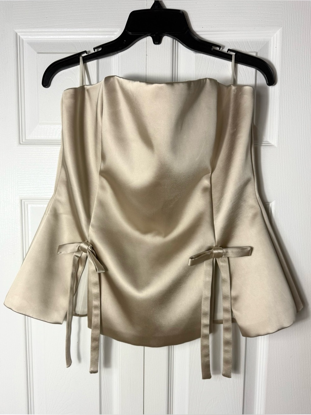 Zara Cream Satin Strapless Bustier Top Bow Tie Detail Size XXL 2XL Structured - Picture 5 of 11